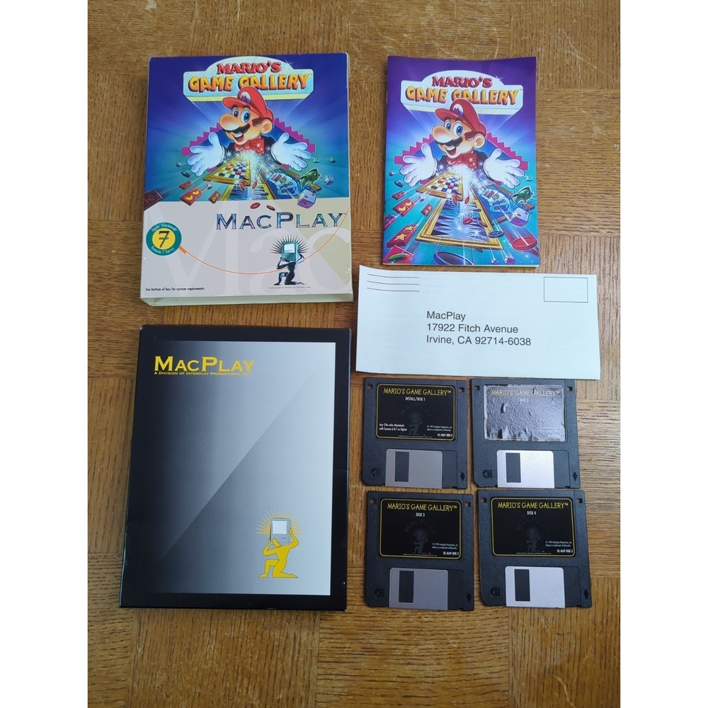 MACPLAY Mario's GAME GALLERY (4 x Floppy Disk) Apple Macintosh 7 System Complete